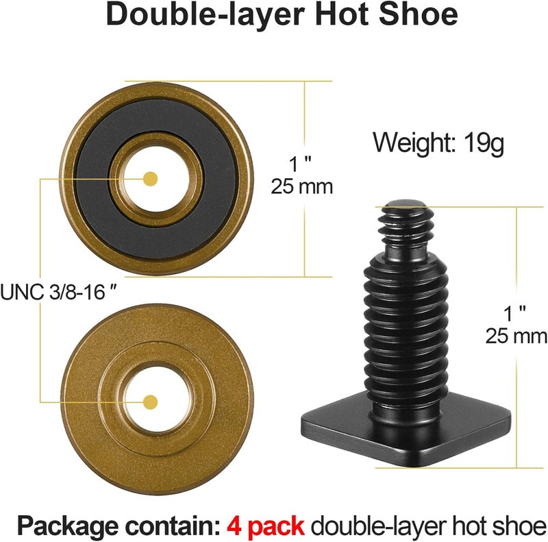 MINIFOCUS 4 Packs Camera Hot Shoe Mount Adapter, Double Nut with 1/4" and 3/8" Aluminum Alloy Tripod Screw Flash Shoe Mount for LED Monitors, Microphone, DSLR Field Monitor - Image 3
